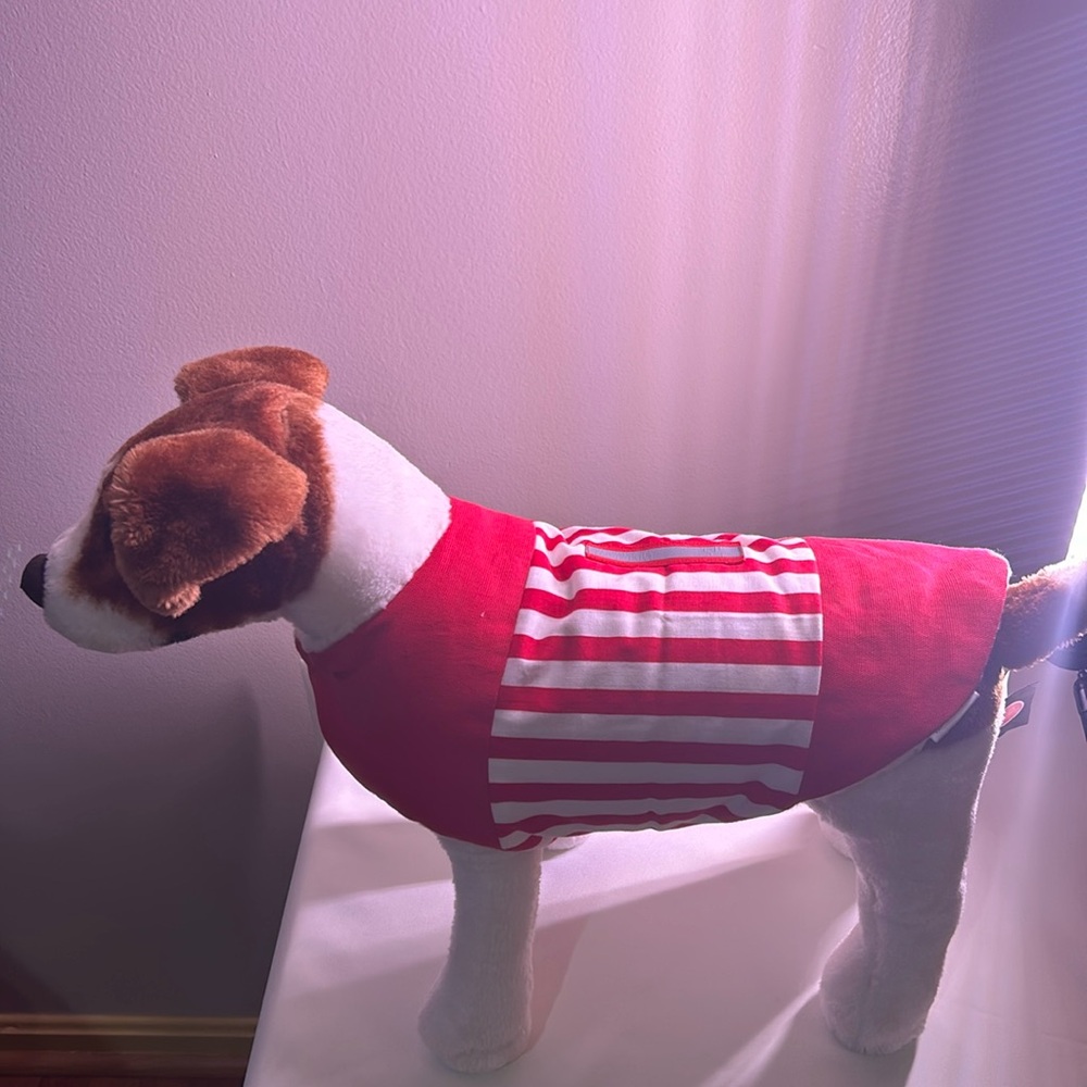 Red and White Striped, Reversible Dog Coat. Meduim